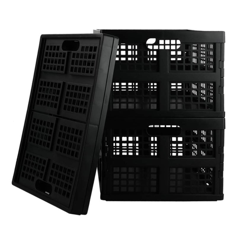 Lesbin 3-Pack Plastic Collapsible Storage Crate, 30 L Folding Storage Baskets, Black - Image 1